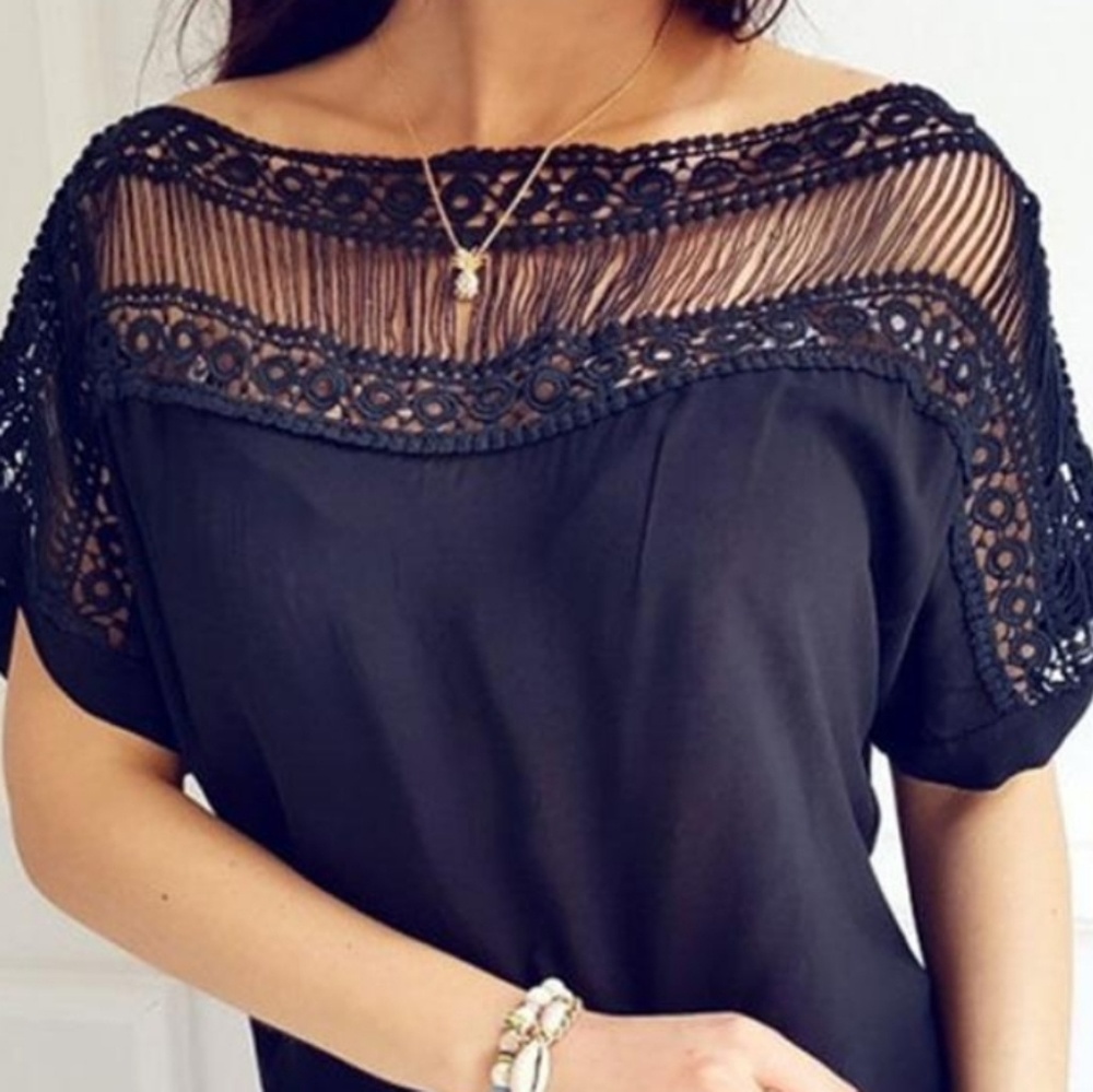 Casual Short Sleeve Hollow Blouse - Picture 3 of 4